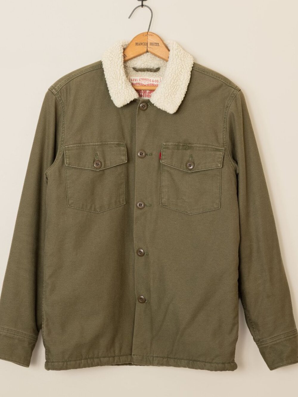 Levi's Men's Sherpa Lined Military Fatigue Shaket Jacket Olive Green Small S